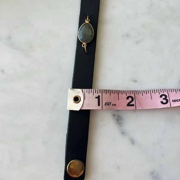 Black Leather Bracelet with Labrodite Gemstone NWOT - Picture 7 of 11